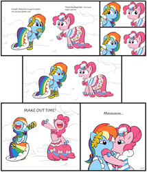 Size: 2096x2448 | Tagged: dead source, safe, artist:grumblepluck, pinkie pie, rainbow dash, earth pony, pegasus, pony, g4, artifact, clothes, comic, dress, duo, female, gala dress, high res, kiss on the lips, kissing, lesbian, mare, ship:pinkiedash, shipping