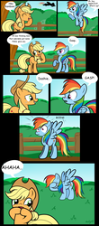 Size: 1960x4448 | Tagged: dead source, safe, artist:grumblepluck, applejack, rainbow dash, earth pony, pegasus, pony, g4, artifact, blushing, boing, comic, crying, embarrassed, eyes closed, facehoof, faic, female, flying, frown, grass, grin, gritted teeth, implied lesbian, laughing, lesbian, mare, raised hoof, ship:appledash, shipping, sky, smiling, something else also rises, spread wings, teasing, wide eyes, wingboner