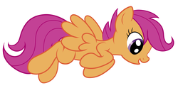 Size: 3426x1698 | Tagged: dead source, safe, artist:grumblepluck, scootaloo, pegasus, pony, g4, female, filly, flying, happy, looking down, scootaloo can fly, simple background, solo, wallpaper, white background