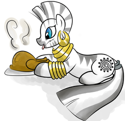 Size: 1180x1140 | Tagged: dead source, safe, artist:grumblepluck, zecora, pony, zebra, g4, chicken meat, female, food, mare, meat, simple background, solo, zebras eating meat