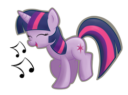Size: 1981x1481 | Tagged: dead source, safe, artist:grumblepluck, twilight sparkle, pony, unicorn, g4, dancing, eyes closed, female, happy, mare, music, music notes, simple background, solo, unicorn twilight, white background