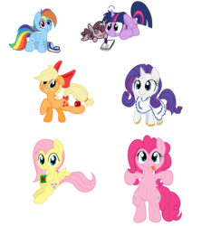 Size: 3080x3465 | Tagged: dead source, safe, artist:grumblepluck, applejack, fluttershy, pinkie pie, rainbow dash, rarity, smarty pants, twilight sparkle, earth pony, pegasus, pony, unicorn, apple, bow, clothes, cute, dress, female, filly, floppy ears, goggles, hair bow, high res, juice box, mane six, simple background, tongue out, transparent background, unicorn twilight