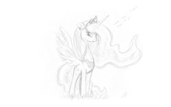 Size: 1536x960 | Tagged: safe, artist:zlack3r, angel bunny, fluttershy, alicorn, pony, g4, alicornified, female, fluttercorn, mare, monochrome, race swap, simple background, sketch