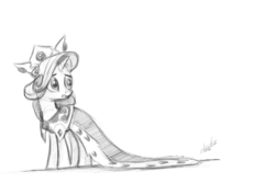 Size: 900x600 | Tagged: safe, artist:zlack3r, princess platinum, rarity, pony, unicorn, g4, female, grayscale, mare, monochrome, simple background, sketch, solo, worried
