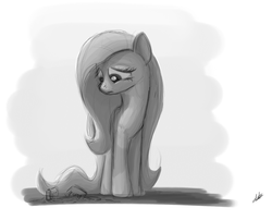 Size: 1344x1088 | Tagged: safe, artist:zlack3r, fluttershy, pegasus, pony, g4, broken, female, grayscale, looking down, mare, monochrome, sad, sketch, solo
