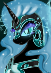 Size: 900x1293 | Tagged: safe, artist:giuliabeck, nightmare moon, alicorn, pony, g4, bust, female, mare, photoshop, solo