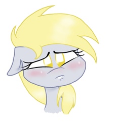 Size: 1000x1100 | Tagged: safe, artist:mcnuggyy, derpy hooves, pegasus, pony, g4, bust, female, floppy ears, lip bite, mare, portrait, sad, simple background, solo, white background