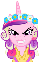 Size: 6000x8893 | Tagged: safe, artist:the smiling pony, queen chrysalis, alicorn, pony, a canterlot wedding, g4, season 2, absurd resolution, disguise, disguised changeling, evil, fake cadance, female, first queen chrysalis lmage, floral head wreath, flower, inkscape, looking at you, mare, simple background, smiling, solo, transparent background, vector