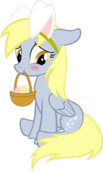 Size: 5975x10006 | Tagged: safe, artist:up1ter, derpy hooves, pegasus, pony, g4, absurd resolution, basket, blushing, bunny ears, cute, derpabetes, easter, female, floppy ears, inkscape, mare, mouth hold, muffin, simple background, sitting, solo, transparent background, vector