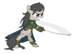 Size: 7600x5600 | Tagged: safe, artist:shadowdark3, octavia melody, earth pony, pony, g4, absurd resolution, armor, bipedal, elrond, female, katana, lord of the rings, mare, simple background, solo, sword, transparent background, weapon
