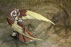 Size: 1200x800 | Tagged: safe, artist:nastylady, fluttershy, pegasus, pony, g4, abstract background, alternate hairstyle, clothes, dress, female, mare, rear view, solo, steampunk