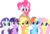 Size: 2398x1640 | Tagged: safe, artist:exe2001, applejack, fluttershy, pinkie pie, rainbow dash, rarity, twilight sparkle, earth pony, pegasus, pony, unicorn, a friend in deed, g4, .svg available, female, mane six, mare, photoshop, simple background, smile song, smiling, transparent background, unicorn twilight, vector
