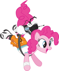 Size: 2452x2941 | Tagged: safe, artist:smashinator, pinkie pie, earth pony, pony, g4, crossover, falling, female, high res, long fall horseshoe, mare, portal (valve), portal gun, simple background, solo, transparent background