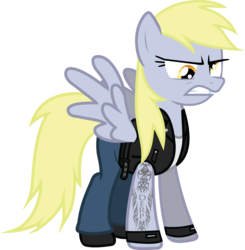 Size: 1666x1701 | Tagged: safe, artist:smashinator, derpy hooves, pegasus, pony, g4, clothes, crossover, female, francis, left 4 dead, mare, simple background, solo, tattoo, transparent background