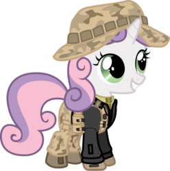 Size: 1565x1575 | Tagged: safe, artist:smashinator, sweetie belle, pony, unicorn, g4, boonie hat, call of duty, captain price, clothes, crossover, female, filly, modern warfare, simple background, solo, task 141, transparent background