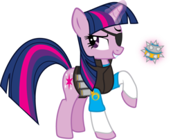 Size: 957x777 | Tagged: safe, artist:smashinator, twilight sparkle, pony, unicorn, g4, crossover, demoman, demoman (tf2), female, mare, raised hoof, simple background, solo, team fortress 2, transparent background, unicorn twilight