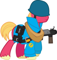 Size: 769x805 | Tagged: safe, artist:smashinator, big macintosh, earth pony, pony, g4, crossover, helmet, male, simple background, soldier, soldier (tf2), solo, stallion, team fortress 2, transparent background