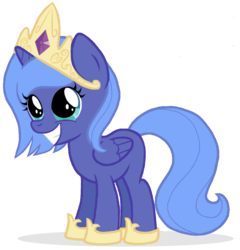 Size: 1008x1050 | Tagged: dead source, safe, artist:flausch-katzerl, princess luna, alicorn, pony, g4, accessory swap, clothes swap, cute, female, filly, grin, happy, lunabetes, simple background, smiling, solo, squee, transparent background, woona, younger