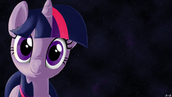 Size: 1366x768 | Tagged: dead source, safe, artist:mister-hand, twilight sparkle, pony, unicorn, g4, female, looking at you, mare, smiling, solo, stars