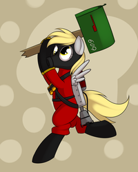 Size: 1024x1280 | Tagged: safe, artist:kloudmutt, derpy hooves, pegasus, pony, g4, abstract background, bipedal, derpyro, female, mailbox, mare, pyro (tf2), solo, team fortress 2