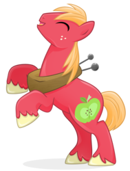 Size: 1201x1590 | Tagged: safe, artist:catwhitney, big macintosh, earth pony, pony, g4, colored hooves, cute, eyes closed, freckles, happy, horse collar, macabetes, male, rearing, simple background, solo, stallion, transparent background, unshorn fetlocks