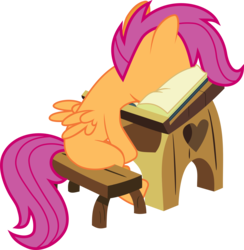 Size: 3959x4056 | Tagged: safe, artist:fsleg, scootaloo, pegasus, pony, g4, absurd resolution, blank flank, book, faceplant, female, filly, simple background, solo, transparent background