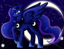 Size: 1100x835 | Tagged: safe, artist:emeraldpony, princess luna, alicorn, pony, g4, female, mare, moon, raised hoof, solo, stars