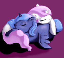 Size: 1100x1000 | Tagged: safe, artist:silfoe, princess celestia, princess luna, alicorn, pony, g4, cewestia, cute, female, filly, foal, pink-mane celestia, siblings, simple background, sisters, sleeping, woona