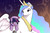 Size: 1500x1000 | Tagged: safe, artist:silfoe, princess celestia, smarty pants, twilight sparkle, alicorn, pony, unicorn, g4, abstract background, cute, cutelestia, female, filly, foal, mare, momlestia, ponies riding ponies, riding, smiling, twiabetes, twilight riding celestia