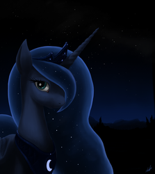 Size: 1068x1200 | Tagged: safe, artist:zlack3r, princess luna, alicorn, pony, g4, bust, female, looking at you, mare, night, profile, solo