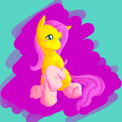 Size: 3000x3000 | Tagged: safe, artist:captainggkitten, fluttershy, pegasus, pony, g4, abstract background, blushing, clothes, female, high res, mare, sitting, socks, solo