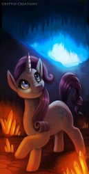 Size: 413x800 | Tagged: safe, artist:cryptid-creations, rarity, pony, unicorn, backlighting, cave, female, gem, looking up, mare, solo