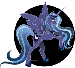 Size: 2539x2282 | Tagged: safe, artist:ladyamaltea, princess luna, alicorn, pony, g4, abstract background, alternate cutie mark, female, high res, mare, older, rearing, simple background, solo, transparent background, ultimate luna
