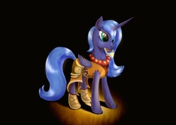 Size: 1023x723 | Tagged: safe, artist:steamroller988, princess luna, alicorn, pony, g4, clothes, costume, female, mare, mouth hold, s1 luna, solo
