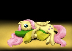 Size: 1023x723 | Tagged: dead source, safe, artist:steamroller988, fluttershy, pegasus, pony, g4, female, gradient background, mare, on side, one eye closed, pillow, solo