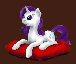 Size: 596x507 | Tagged: dead source, safe, artist:steamroller988, rarity, pony, unicorn, g4, female, happy, mare, pillow, prone, simple background, solo