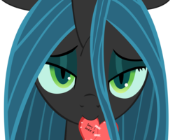 Size: 7000x5600 | Tagged: safe, artist:derpy-maple, artist:tomdantherock, queen chrysalis, changeling, changeling queen, g4, absurd resolution, bedroom eyes, bust, cute, cutealis, female, heart, lidded eyes, looking at you, mouth hold, portrait, simple background, solo, tape, transparent background, valentine, vector