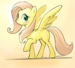 Size: 2000x1800 | Tagged: dead source, safe, artist:bluedrg19, fluttershy, pegasus, pony, g4, blushing, cute, featured image, female, looking at you, looking sideways, mare, raised hoof, shyabetes, simple background, smiling, smiling at you, solo, spread wings, tail, walking, wings