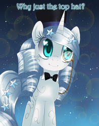 Size: 700x895 | Tagged: dead source, safe, artist:loyaldis, princess silver swirl, pony, unicorn, g2, g4, bowtie, female, first g2 picture on derpibooru, first princess silver swirl picture on derpibooru, g2 to g4, generation leap, hat, heart eyes, mare, monocle, smiling, solo, standing, text, top hat, wingding eyes