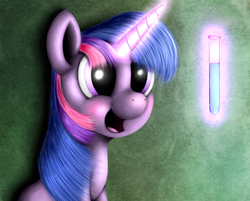 Size: 1600x1289 | Tagged: dead source, safe, artist:zirbronium, twilight sparkle, pony, unicorn, g4, eyes on the prize, female, happy, magic, mare, science, solo, telekinesis, test tube