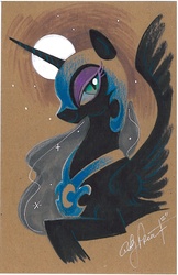 Size: 1086x1674 | Tagged: safe, artist:andypriceart, nightmare moon, alicorn, pony, g4, female, full moon, mare, moon, profile, smiling, solo, traditional art