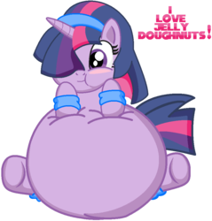 Size: 850x888 | Tagged: dead source, safe, artist:ikuntyphoon, twilight sparkle, pony, unicorn, g4, adorafatty, belly, chubby cheeks, cute, fat, female, hair over one eye, impossibly large belly, mare, simple background, solo, stuffed, transparent background, twiabetes, twilard sparkle, unicorn twilight