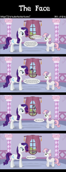 Size: 1672x4350 | Tagged: safe, artist:j-z-a, rarity, sweetie belle, oc, oc:cereal velocity, pony, unicorn, g4, carousel boutique, comic, duckface, female, filly, high res, hnnng, male, mare, stallion, teaching