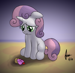 Size: 1500x1450 | Tagged: safe, artist:snetri, sweetie belle, pony, unicorn, g4, dropped ice cream, female, filly, food, ice cream, sad, sitting, solo