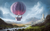 Size: 1680x1050 | Tagged: safe, artist:moe, spike, twilight sparkle, dragon, pony, unicorn, g4, balloon, city, duo, duo male and female, female, hot air balloon, male, mare, original location, river, scenery, scenery porn, twinkling balloon