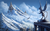 Size: 1980x1238 | Tagged: safe, artist:moe, oc, oc only, griffon, city, cloud, cloudy, generic pony, mountain, rearing, scenery, scenery porn, sky, snow, statue, wallpaper