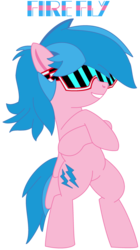 Size: 900x1602 | Tagged: safe, artist:ikuntyphoon, firefly, pegasus, pony, g1, g4, 20% cooler, 80s, bipedal, crossed hooves, female, g1 to g4, generation leap, mare, simple background, solo, sunglasses, transparent, transparent background