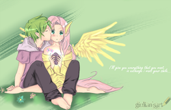 Size: 750x484 | Tagged: safe, artist:bakakawaicosplay0o0, fluttershy, spike, human, g4, :o, abstract background, alternative cutie mark placement, barefoot, blushing, cheek kiss, clothes, crying, cute, eyes closed, feet, female, hoodie, human spike, humanized, kissing, light skin, male, older, ship:flutterspike, shipping, shoulder cutie mark, sitting, spread wings, straight, sweater, sweatershy, wide eyes, winged humanization