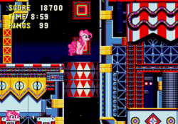 Size: 320x224 | Tagged: dead source, safe, artist:ikuntyphoon, pinkie pie, earth pony, pony, g4, barrel, barrel of doom, carnival night zone, crossover, female, mare, sonic 3 & knuckles, sonic the hedgehog (series), sonic the hedgehog 3, sprite