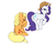 Size: 507x429 | Tagged: safe, artist:noel, applejack, rarity, earth pony, pony, unicorn, g4, accessory swap, bedroom eyes, blushing, butt, cute, eyes closed, female, jackabetes, laughing, lesbian, looking back, mare, open mouth, plot, pose, raised hoof, raribetes, rearity, ship:rarijack, shipping, simple background, sitting, smiling, white background